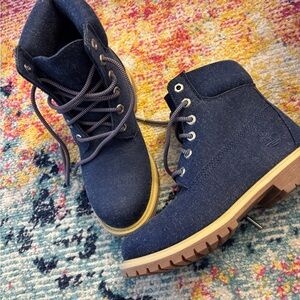 Timberland Navy Blue Denim-Style Women's Combat Boots (NWOT)